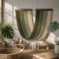 Cotton Cord Wall Hanging Wooden Rod Boho Wall Tapestry Multi-Tone for Hotel Room