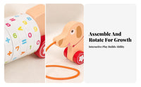 Rotating Rings Pull-Along Animal Toy Red Wheels Animal Shape Pull Toy Early Learning Infant Plaything Sensory Play for Toddlers