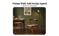 Wabi-Sabi Aesthetic Woven Cord Seat Chair Vintage Design Cane rear Chair sturdy Wood Frame Seating Furniture mid-centuryera Modern for Restaurant Owners, Homeowners, Interior Designers, Dining Room, Kitchen, Home Office, Bedroom