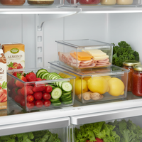 Clear Refrigerator Drawer Organizer with Lid, Stackable Food Storage Container for Kitchen Pantry