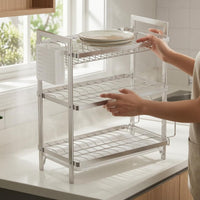 Dish Drainage Rack with Drain Board Rectangular Frame Stainless Steel Dish Drainage Rack Large Capacity Kitchen Organizer