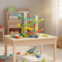 Early Learning Wooden Car Ramp Toy Inertia Powered Multi Level Car Slide for Toddlers, Kids