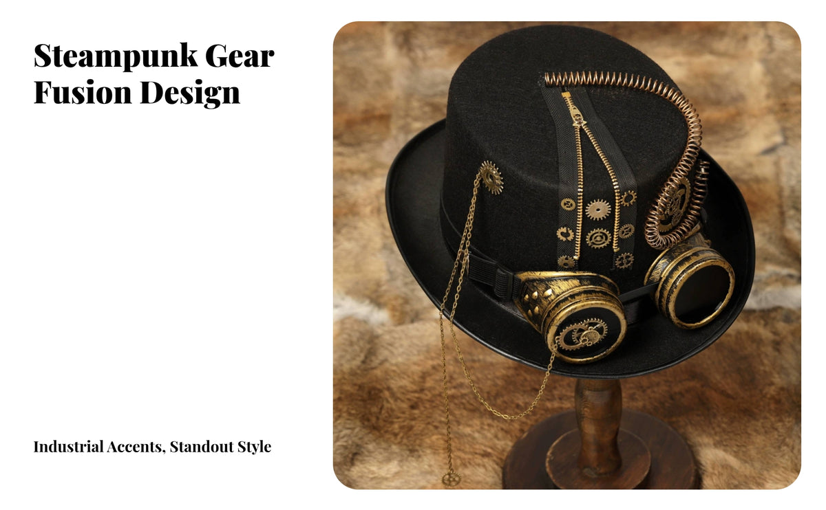 Steampunk Top Hat Top Hat with Goggles Halloween Cosplay Black for Costume Event