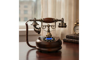 Vintage Corded Desk Phone Wood-Grain Classic Corded Desk Telephone Compact Retro for Office