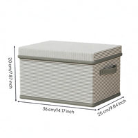 Handle Cutout Textile Storage Box Striped Lidded Storage Box Hard-Sided