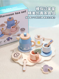 跨境儿童早教过家家下午茶甜点仿真茶具茶壶组合套装泡茶木制玩具