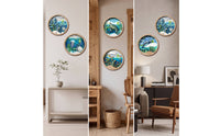 5 Pieces Plaques with Landscape Artwork Layered Wooden Wall Plaques Flat Wooded Landscape Art for Living Room, Bedroom, Office