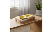 Raised Double Pet Bowl Curved Wood Wooden Pet Bowl Stand 150 Ml Capacity Easy to Clean