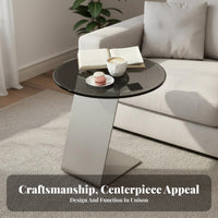 Minimalist Design C-Shaped Glass Surface Stand Slides Under Sofa C-Shaped Glass Table Space-Saving Living Room Furniture Easy to Clean for Interior Designers, Apartment Dwellers, Small Areas, Bedroom, Entryway, Reading Nook