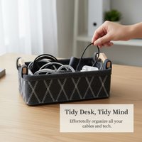 Felt Storage Basket with Wooden Handle for Desktop Organization
