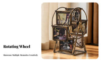Amusement Wheel Photo Frame Rotatable 6-Picture Rotating Frame Vintage Design Rotating Picture Stand for Families, Couples, Desktop, Bedroom