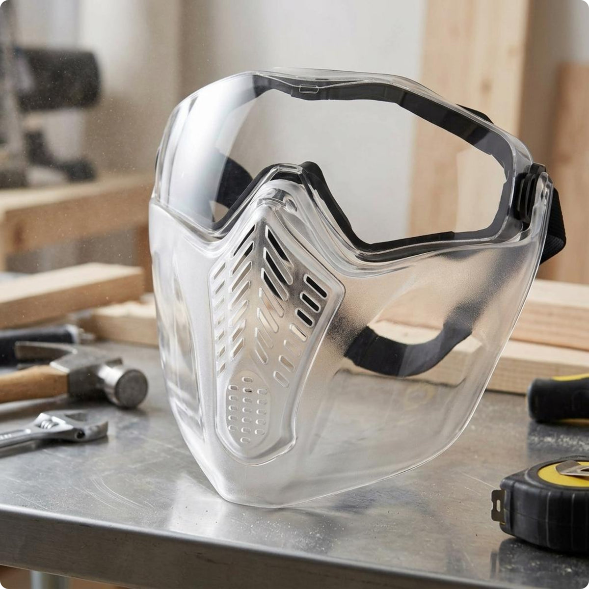 Single-Piece Full-Face Mask Elastic Strap Safety Face Visor Black Frame Dust Mask Visor Lightweight for Dusty Work Environments