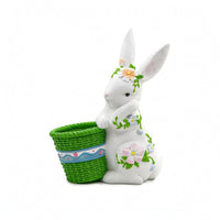 Hare Flowerpot Ornament Floral Details Hare Planter Woven Texture Bunny Plant Pot for Balcony, Outdoor Display