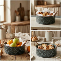 Iron Storage Bucket with Handles Embossed Rustic Metal Bucket Vintage Metal Pail with Handle for Tabletop, Kitchen, Party