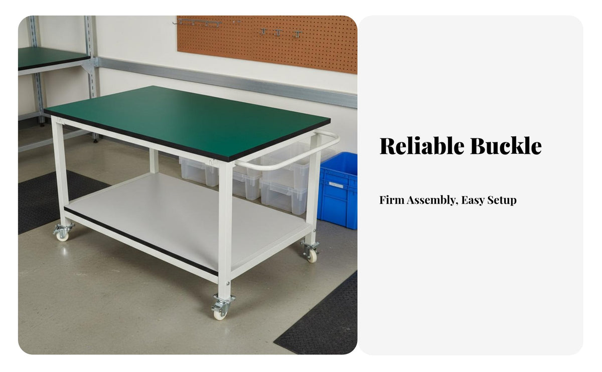 Anti Rolling Workbench Lockable Casters Two-Tier Tool Trolley Locking Wheels 2 Shelf Rolling Cart for Professionals, Garage, Research Facility, School