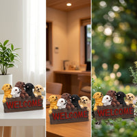 Welcome Sign with Dog Figures Hand-Painted Dog Statue with Welcome Sign Outdoor