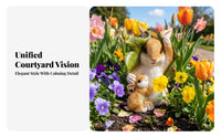 Tan and White Garden Bunny Sculpture Gift Idea Decor Piece Resin Bunny Statue Garden Rabbit Ornament