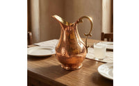 Artisanal Decorative Turkish Pitcher Curved Handle Metal Water Pitcher Flared Spout Table Accessory Wide Rounded Body