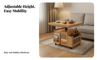 Multi-Functional Lift-Top Storage Mobile Unit Height Adjustable Lifting Tabletop Desk Mobile Design Coffee Table Vintage Inspired for Apartment Dwellers, Homeowners, Telecommute Workers, Living Room, Small Areas, Beside Sofa, Dining Area