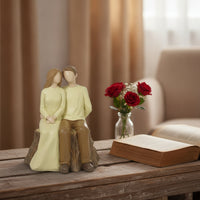 Couple Figurine Rustic Figurine on Tree Stump Statue Small Ornament Cozy for Couples, Anniversary, Wedding