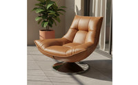 Single Sofa Chair Ergonomic Design Leather Lounge Chair Rotating Armchair Space Saving Living Room Furniture for Studying Nook