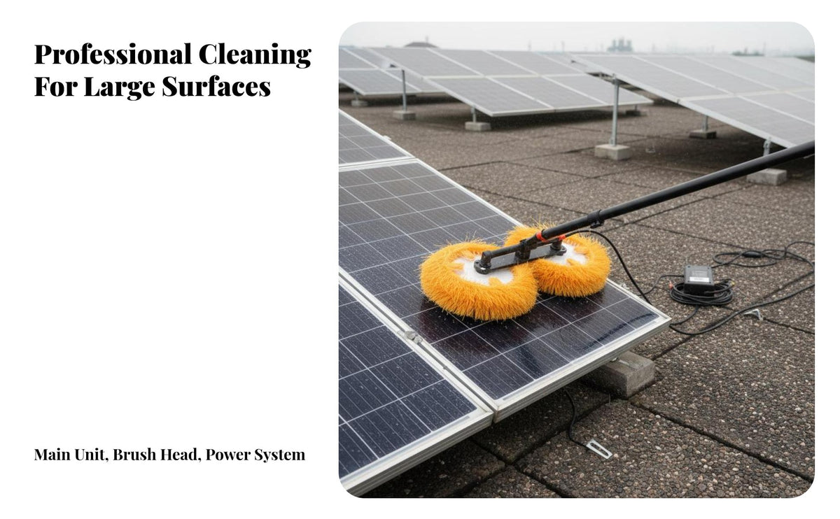 Soft Bristles Solar Panel Cleaning Machine Multi-Functional Photovoltaic Panel Washer Powerful Drive Unit Telescopic Double Brush Cleaner Lightweight for Maintenance Professionals, Commercial Property Managers, Greenhouses, Storefronts, Rooftops