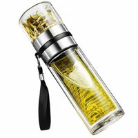Large Capacity Tea Water Separation Bottle Heat Resistant Double Wall Glass Tea Tumbler Leak-Proof for Travelers, Men, Commute, Outdoor, Car