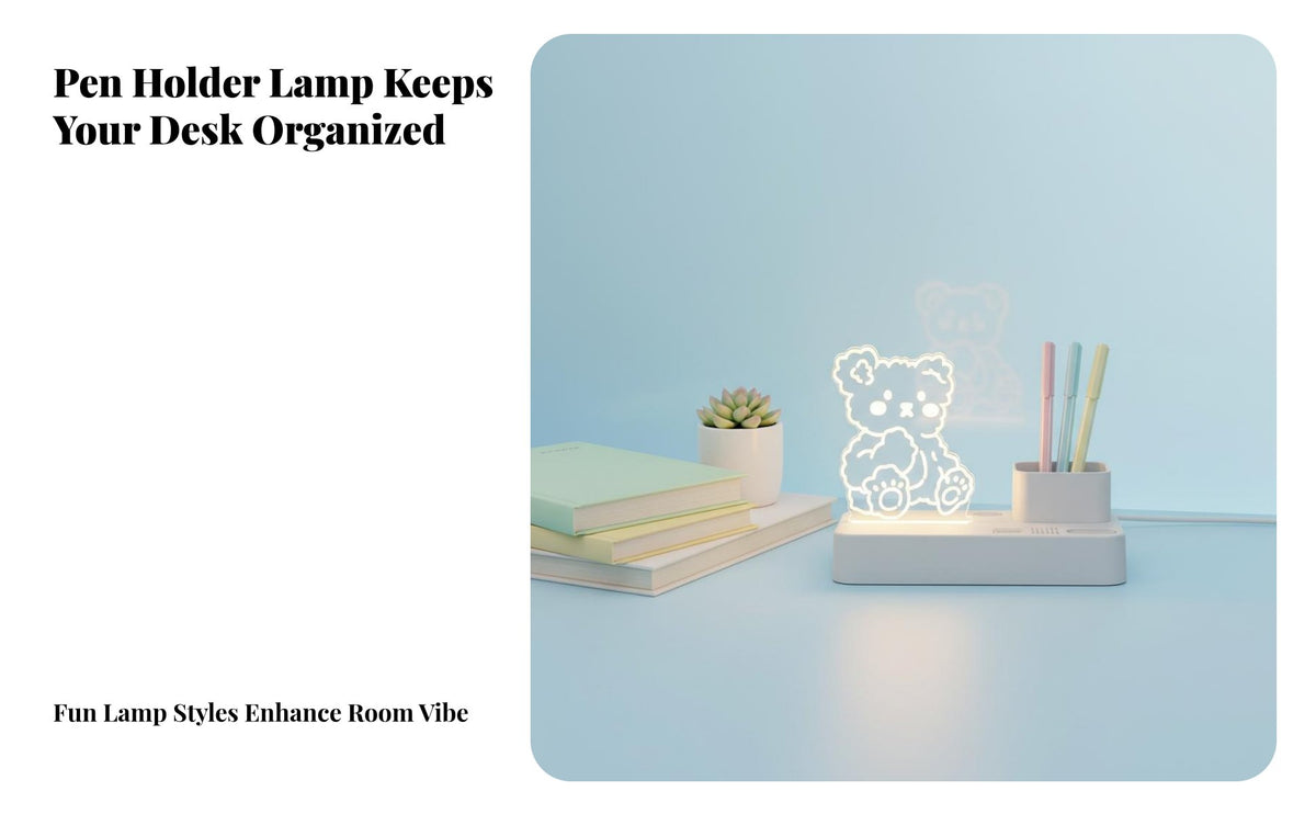LED Desk Lamp with Pen Holder Great Gift Inspiring Glow Desk Lamp Pen Holder Double Power Supply Acrylic Night Light with Ph Single Stand for Teens