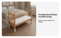 Wooden Bedside Cradle Solid Beech Wood Attached Infant Bed Liftable Guardrail Sleeping Infant Crib for Newborns, Young Children, Nighttime Feedings