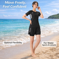Women's Modest Tankini Swimsuit with Shorts for Water Sports, Sleeve Polyester Set for Hot Springs, Adult Swimwear with Underwire Support