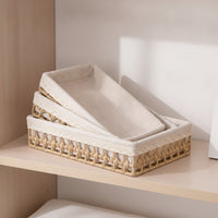 3 Pieces Woven Basket with Lining Shallow Storage Basket with Liner Elegant Wicker Tray for Drawer