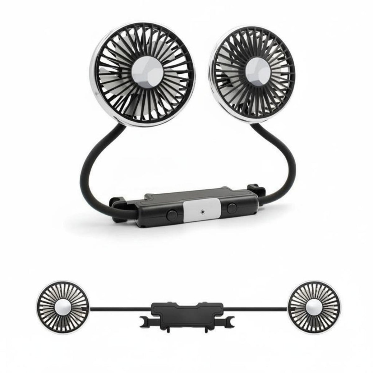 Easy Installation Double Head Car Fan Adjustable Angle Car Seat Headrest Fan 360° Rotatable Independent Controls for Children, Babies, Trucks, SUVs, Summer Travel, Road Trips