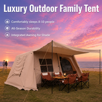 Tunnel Camping Tent, 4 Season Family Tent 3000mm Waterproof, 420x300x200cm with Extended Awning, Gold and Silver Tape