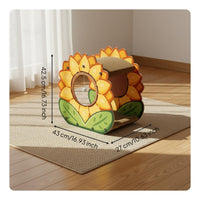 Floral Cat Scratcher House 2-Tier Cardboard Cat Lounger Includes Suspended Toy Toy Corrugated Scratch Pad for Multiple Cats