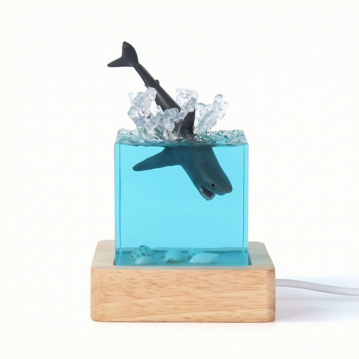 Aquatic Ocean Resin Lamp Ambient Night Light with Wood Base Transparent Lamp with Wood Base Decorative for Study