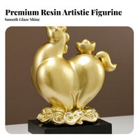 Symbol of Success Golden Horse Statue Positive Energy Wealth Horse Figurine Auspicious Mist Base for Business Owners, Office, Entrance Hall