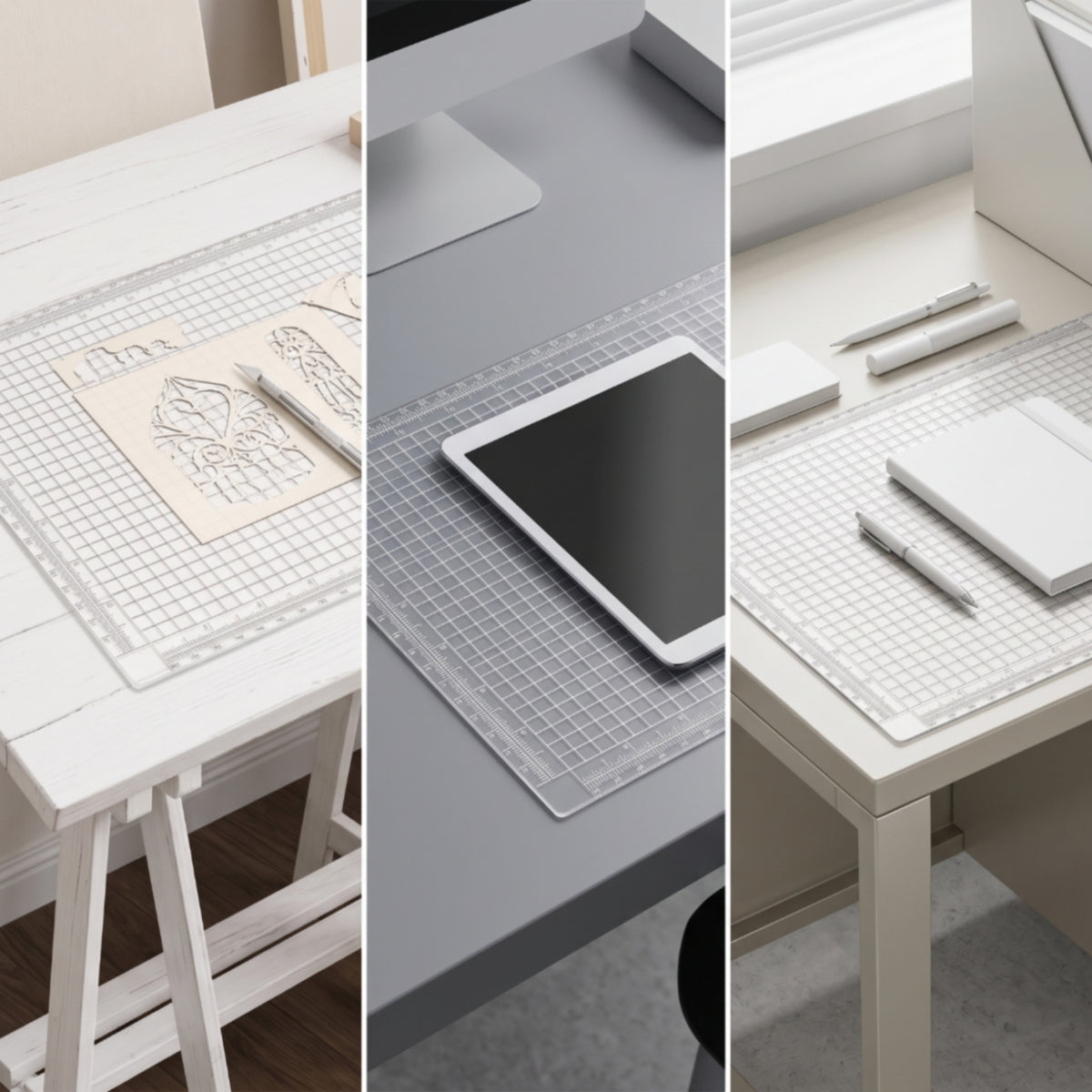 Transparent Template Pad Translucent Tracing Pad with Ruler Lightbox Compatible Cutting Mat with Grid for Paper Crafts