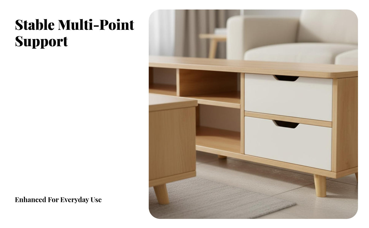 Nordic Aesthetic TV Stand and Coffee Table Combination Modern Minimalist design TV Stand and Coffee Table Set Large Storage Capacity Living Room Furniture Easy Assembly for Apartment Dwellers, Homeowners, Bedroom, Small Spaces, Lounge Area