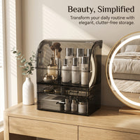 Cosmetic Storage Box Acrylic Organizer with Drawers, Clear with Lid for Makeup Bedroom Vanity and Bathroom Counter Organization, Large Capacity