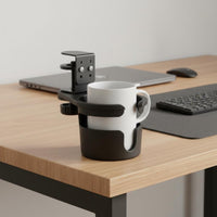 Space Saving Attach-on Cup Holder No Drilling Required Attach-on Desk Cup Holder Easy Installation Office Supply Anti-Slip Grip for Chair Armrest, Wheelchair, Treadmill