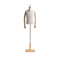 Textile-Covered Male Mannequin Torso Wooden Base Male Torso Mannequin Freestanding Standing Display Prop for Shop Window