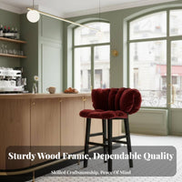 French Design Petal-Cushion High Chair Luxury Design Upholstered High Seat With Backrest Bar Stool Stable Base for Interior Designers, Business Owners, Counter, Kitchen Island, Restaurant, Dining Area