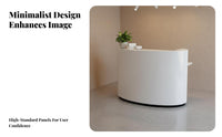Baked Paint Finish Modern Welcome Counter Sturdy Construction Modern Checkout Counter Easy to Clean Receptionist Desk with Storage Scratch Resistant for Receptionists, Salon Owners, Shop Managers, Showroom, Lobby