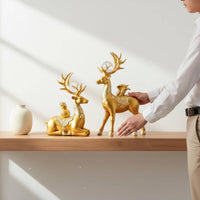 2 Pieces Light Luxury Design Aesthetic Resin Deer Statue Set Auspicious Gift Resin Deer Sculpture Set Luxurious Design for Entrance Hall