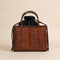 Bamboo Carry Box Artisanal Woven Handbag with Handle Handmade Bamboo Tote for Gift Presentation