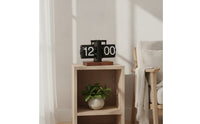 Flip Clock with Wood Base Matte Black Tabletop Timepiece Vintage for Minimalists