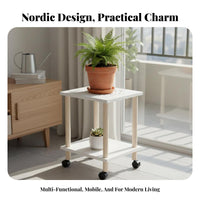 Solid Wood 2-Tier Rolling Plant Stand Freestanding 2-Layer Floor Shelf with Wheels Long-Lasting Construction Rolling Plant Shelf Easy Assembly for Living Room, Balcony, Corner