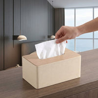 Storage Box and Tissue Box Holder for Home Office, Multi-purpose PU Leather Set with Pen Holder, Wood Grain Storage Tray, Makeup Organizer Set