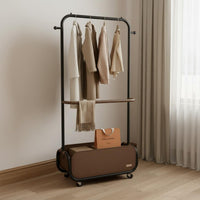 Rolling Clothes Rack with Storage Bin Space Saving Mobile Garment Rack with Shelf Large Capacity Bedroom Valet Stand for Entryway, Dorm Room