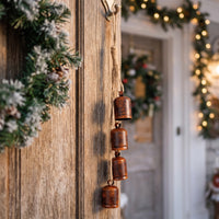 Cylindrical Bell Vintage-Style Bell with Rope Hanger Rustic Ornament for Christmas Tree, Wreath